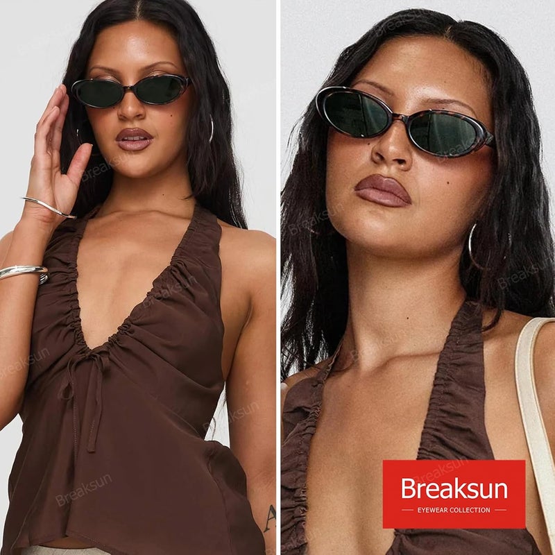 Breaksun Retro Oval Sunglasses for Women Men Fashion Small Oval Sunglasses 90s Vintage Shades - Image 3